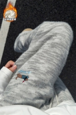 腊肠狗刺绣银狐绒糯米裤男秋季美式潮牌直筒阔腿裤情侣保暖长裤子，男装棉衣，电商A001-1