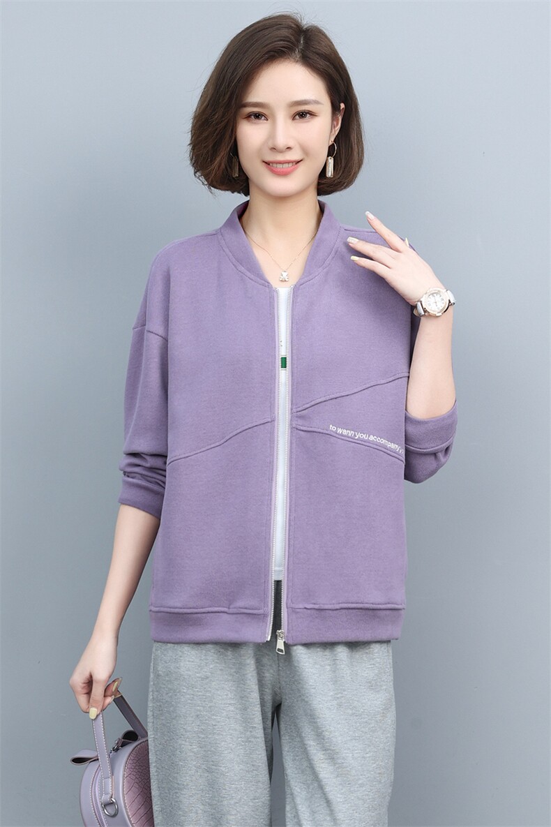 卫衣女外套2024新款春秋薄款大码宽松中年妈妈洋气开衫夹克棒球服,女装短外套,涵誉
