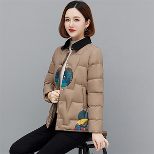 现货！2025冬季新款气质中长款印花羽绒服图片