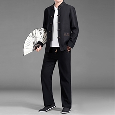 秋季中年男士唐装长袖套装爸爸风衣服中老年休闲汉服男装，男装休闲套装，电商B212（原钱塘6029）