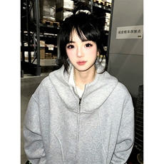抖音得物高品质二开26春装美式高街重磅结构高领连帽卫衣外套W62，女装短外套，电商A486-1