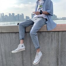 韩版潮流小脚牛仔裤潮牌薄款修身九分裤夏季ins网红9分，男装牛仔裤，星座308B-2