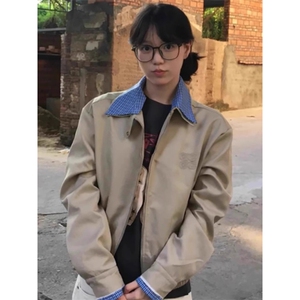 卡其色正肩卫衣外套女棒球服夹克早秋季穿搭美式宽松图片