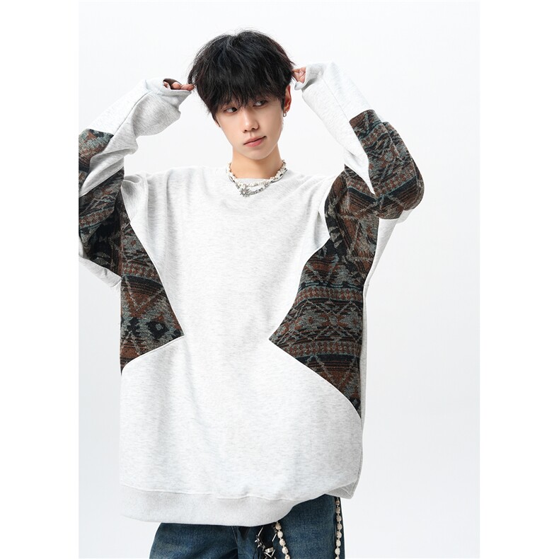 8XL-M春秋季圆领拼接撞色民族风卫衣男新款潮牌上衣服WY005P58,男装民族服装,电商B312