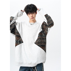 8XL-M春秋季圆领拼接撞色民族风卫衣男新款潮牌上衣服WY005P58，男装民族服装，电商B312