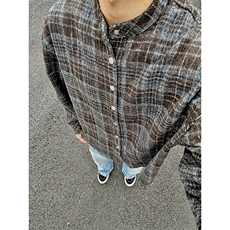 自家图！美式复古百搭格子绒感毛边呢料立领衬衫，男装衬衫，星座617C