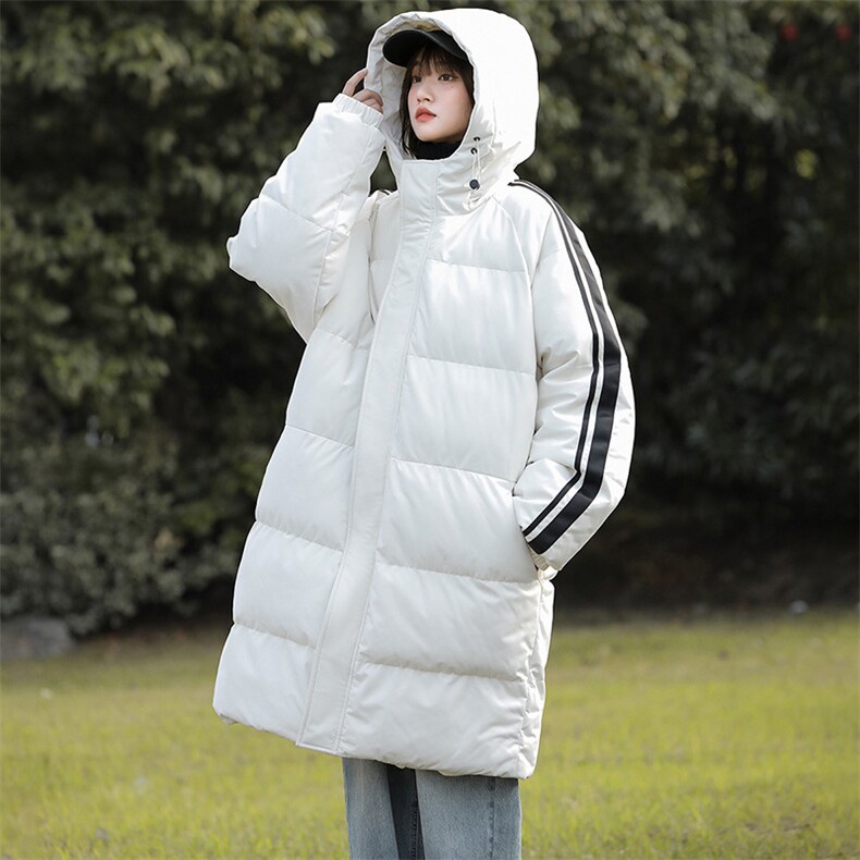 侧边条纹连帽中长款棉衣男宽松潮流冬季加厚御寒保暖棉服大衣外套，男装棉衣，电商A409-1
