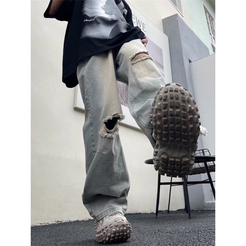 网图复古水洗破洞牛仔裤男ins高街直筒宽松牛仔长裤子潮K854-p45,男装牛仔裤,星座1001-1
