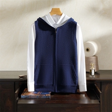 2024秋冬新款羊绒男士空气层加厚带帽拉链羊绒背心马甲男装，男装羊绒背心，雪贝坊一店