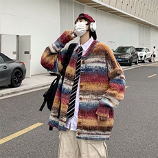 2025秋撞色拼接扎染开衫毛衣男复古针织衫外套MY7310，男装针织衫/毛衣，星座1108