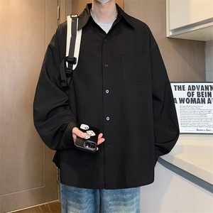 C9090/P40春装新款长袖衬衫男简约纯色大码休闲痞帅衬衣百搭上衣图片