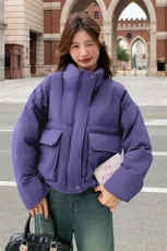 咖色紫色粉色羽绒棉服女2025冬季新款立领大口袋短款8856p145k198，女装棉衣/棉服，2D143