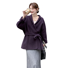 新款西梅子长腰带羊毛呢外套2C220L524P285K389，女装毛呢外套，2C220