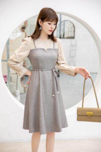 秋装新款上市：拼色修身连衣裙M一XXL，女装连衣裙，拉思维加丝