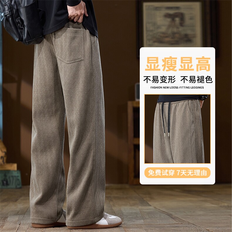 灯芯绒阔腿卫裤男士2025新款冬季百搭宽松垂感直筒休闲裤H805-P45图片