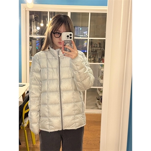 高品 户外90白鸭绒外套男女保暖立领格纹衔缝羽绒服 A1138-P158图片