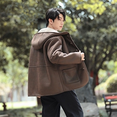 皮毛一体夹克风连帽棉衣男冬款羊羔绒保暖外套棉服1216-p188，男装夹克，电商A016