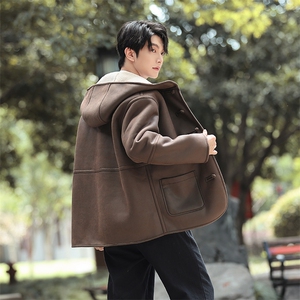 皮毛一体夹克风连帽棉衣男冬款羊羔绒保暖外套棉服1216-p188图片