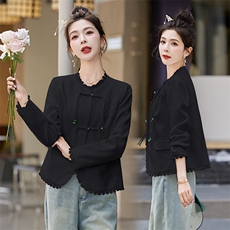 2024年流行时尚独特古风提花盘口春季新款，女装短外套，涵亦佰惠