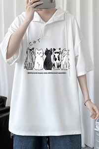 LD54100-P45 连帽短袖t恤男大码胖子带帽五分袖中袖图片