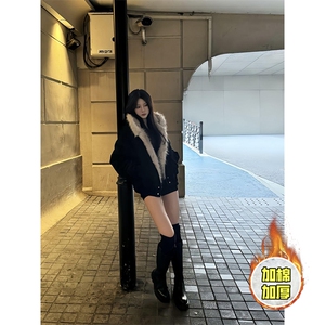 现货高品质美式高街冬季重磅硬挺短款座山雕毛领棉衣男女加厚外套图片