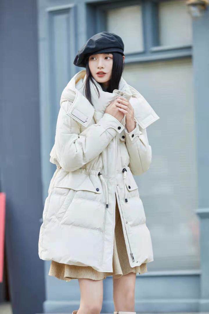 冬装现货一手长羽绒服工装与休闲结合，女装羽绒服，千浪依族