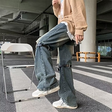 破洞设计新款高街美式复古水洗牛仔裤男宽松做旧裤子K1067-P55，男装牛仔裤，星座1109-3