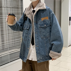 冬季新款加绒牛仔夹克厚外套韩版潮流宽松羊羔毛棉服男W6367-P80，男装棉衣，星座512-2