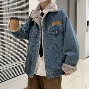 冬季新款加绒牛仔夹克厚外套韩版潮流宽松羊羔毛棉服男 W6367-P80图片