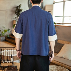 风棉麻五分袖衬衣男春夏可定制团购服衬衫唐装T089-P60，男装T恤，星座313B-4（原星座309A-1）