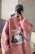 加绒加厚高领卫衣油画印花落肩袖情侣款打底衫男XZ514-2-G83-P48，男装T恤，星座514-2(原B239)