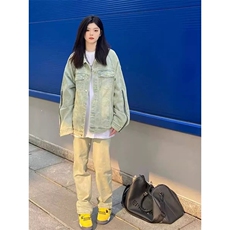 JK8887-P57美式高街vibe牛仔外套男女春季复古港风chic潮拉链，男装工装外套，电商B323A