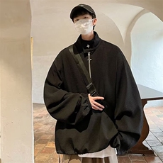 676-P38华夫格立领半拉链卫衣男ins小众设计感金属拉链宽松套头，男装T恤，电商B323A
