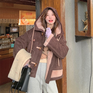 韩版加厚减龄连帽皮毛一体棉服女2025年冬季新款显瘦保暖加绒外套图片