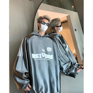 条纹亮面卫衣男美式高街重磅外套春秋连帽衫 XZ514-2-24223-P78图片