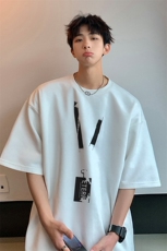 港风夏装麂皮绒情侣半袖上衣男装夏季大码休闲宽松短袖T恤S315P28，男装T恤，电商A233-1
