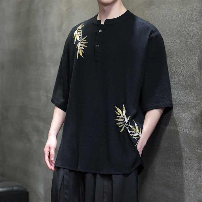 现货男士大码风刺绣短袖上衣T99-P65控89,男装衬衫,电商A021