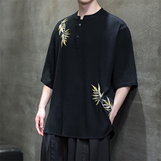 现货男士大码风刺绣短袖上衣T99-P65控89，男装衬衫，电商A021