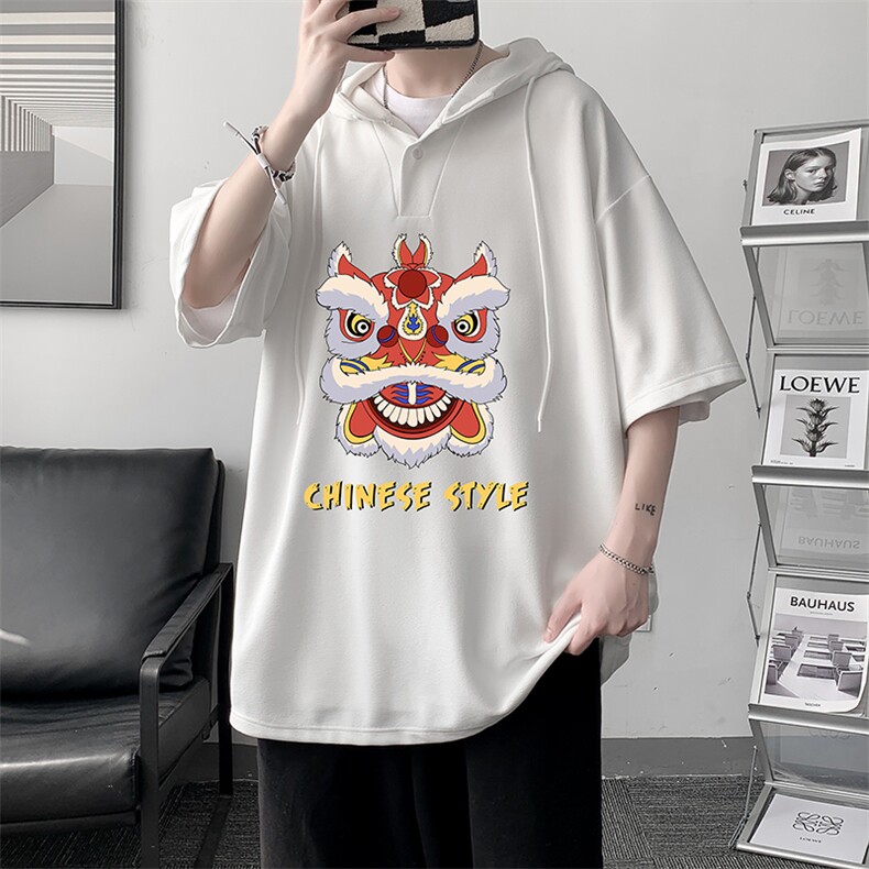 LD54185-P45 连帽短袖t恤男大码胖子带帽五分袖中袖 大皂风图片