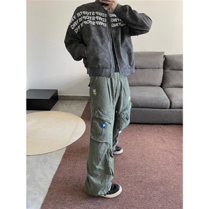 【现货】DA8208-特批68花朵刺绣伞兵工装裤女男春秋多口袋长裤潮图片