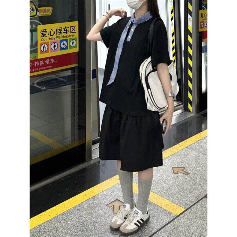 DXY247HH-P44美式领口拼接格子领带短袖t恤高级感痞帅半袖,男装T恤,星座1007（原301D）