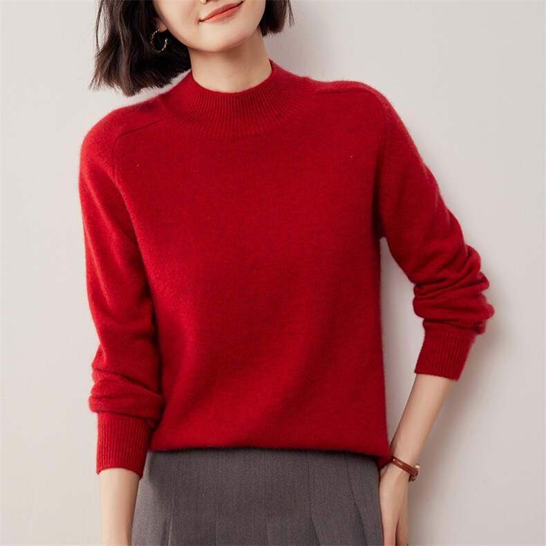半高领35%羊绒衫女秋冬新款韩版宽松长袖堆堆领打底针织衫慵懒风,女装羊绒衫,缇曼羊绒