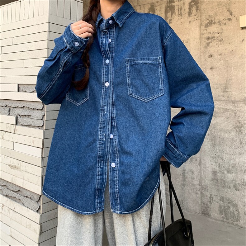 D583-P72叠穿牛仔衬衫春秋新款长袖宽松简约显瘦上衣外套衬衣潮,男装衬衫,星座911