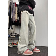 蓝毛巾绣字母加绒牛仔裤男款秋冬风弯刀裤子修身显瘦直筒N2025，男装牛仔裤，星座1116A（原606A-3）