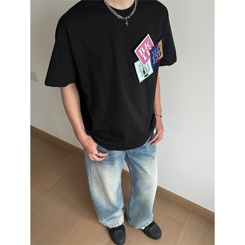 网图有货美式夏季魔术贴短袖T恤男女纯棉情侣宽松上衣A500-P38,男装T恤,星座1505