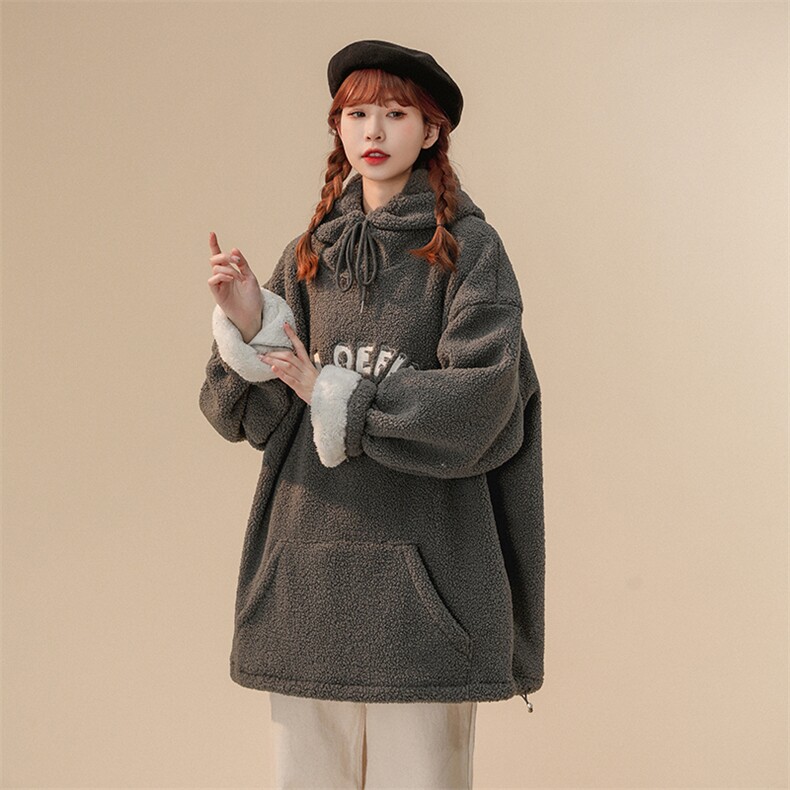 8个高点击羊羔毛外套女加绒加厚刺绣字母卫衣416B-YM280-P75限88,男装卫衣,星座416B-1