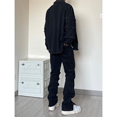 B221美式ins高街暗黑小众个性微喇牛仔裤LK23018-P65控88，男装牛仔裤，电商B221