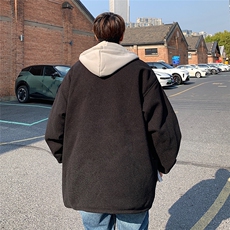 EQ158纯色拼接连帽呢料大衣外套男2024新款韩版纯色冬季加厚棉衣，男装棉衣，电商C306-1