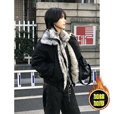 现货高品质美式高街重磅狼王座山雕毛毛领假两件棉衣加厚棉服外套，男装棉衣，电商A486-1