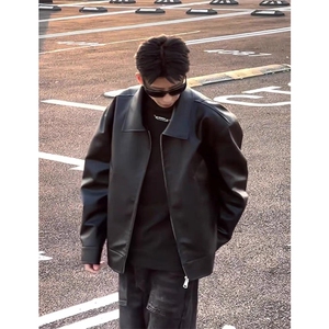 网图 美式复古潮流机车皮衣外套男高级感黑色皮夹克J2579-P75图片